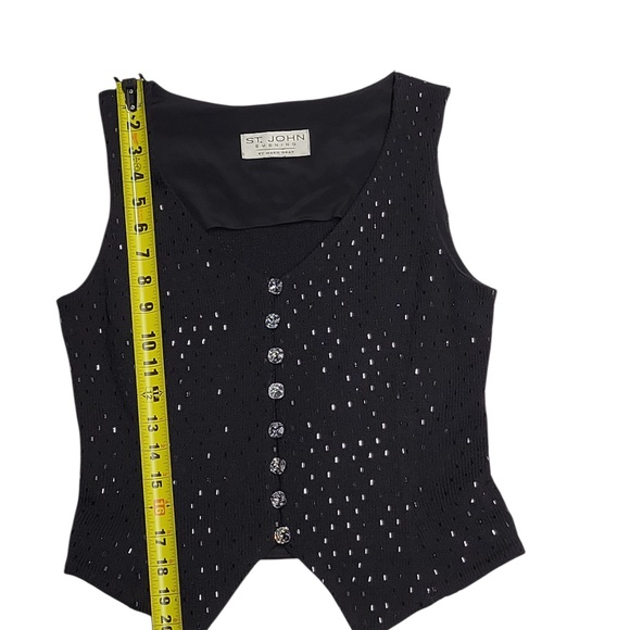 St John Evening Top Size Black Sleeveless Rhinestone Knit Vest Size:Small? - Picture 6 of 7